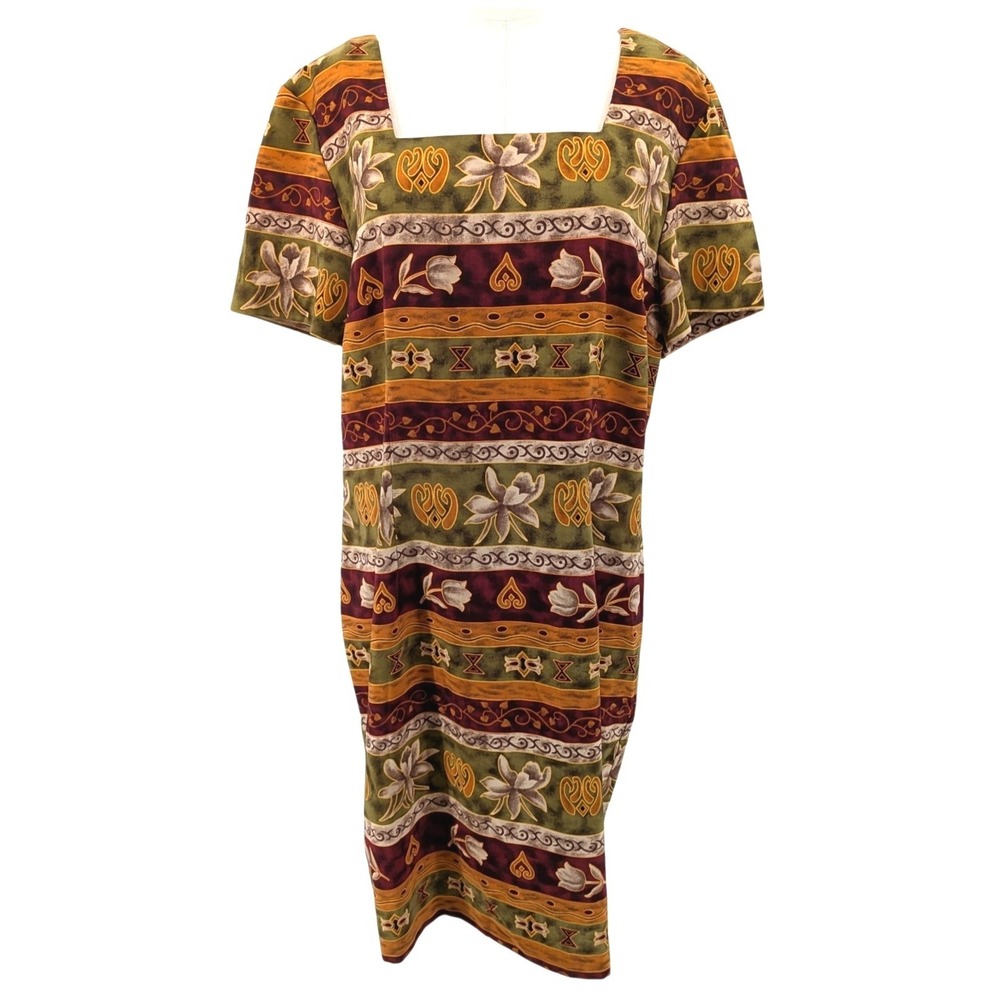 Prophecy Tribal Print Midi‎ Dress Earth Tone Boho Square Neck Size 16